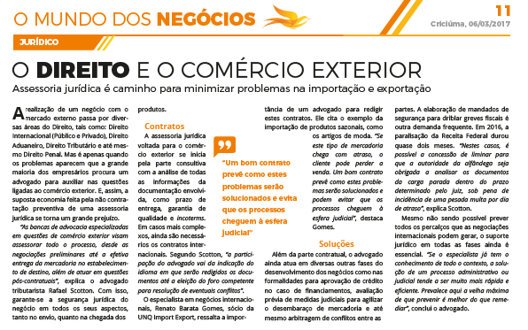 unq import export direito advogado direito internacional aduaneiro marcelo raupp renato barata gomes entrevista apex brasil exportação pequenas e médias empresas criciuma santa catarina caderno importação negócios internacionais comércio exterior o mundo dos negócios trading sc blog